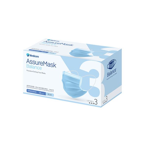 AssureMask Balance Level 3 Procedure Earloop Face Masks Blue Box-50 GMK212215