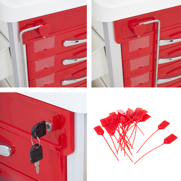 Task Medical Emergency Trolley with 5 Drawers (Red