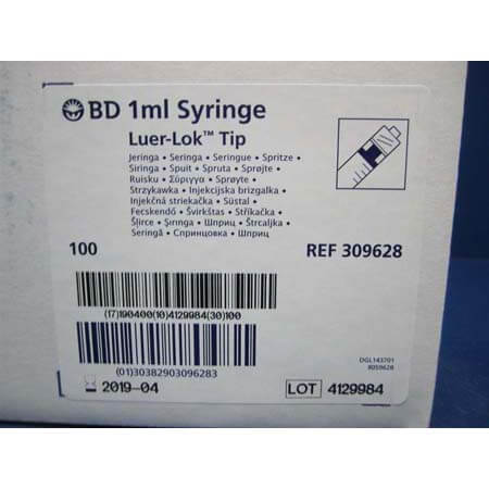 BD SYRINGE 1ML LOCK 309628 BOX-100