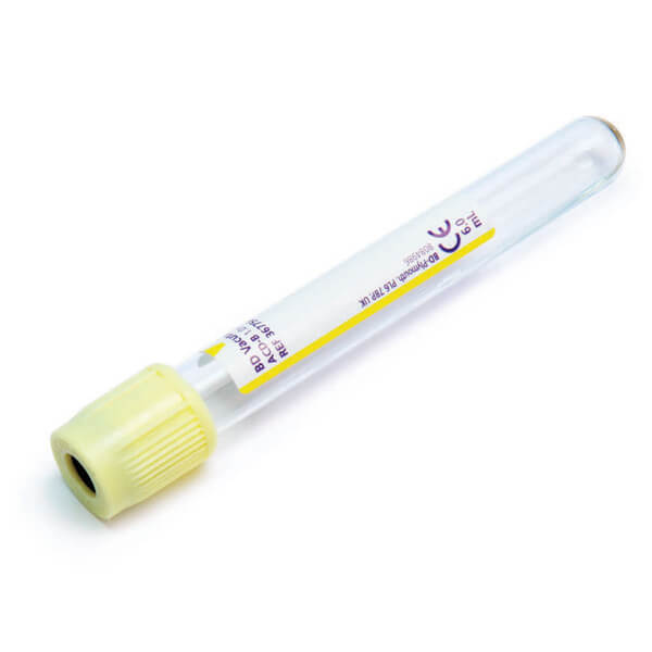 BD Vacutainer Tubes ACD, Solution B, Glass, 6ml, 13x100mm, Yellow Hemogard Cap, 367756 Box-100