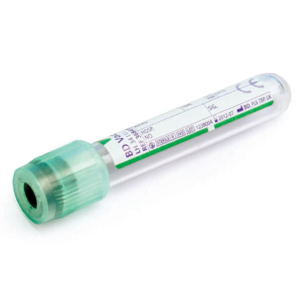 BD Vacutainer Tubes Lithium Heparin, Plastic, 4ml, 13x75mm, Green Hemogard Cap, 367883 Box-100