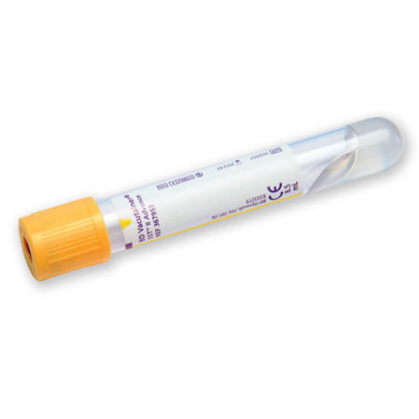 BD Vacutainer Tubes  SST II Advance Silica Gel, Plastic, 8.5ml, 16x100mm, Orange Hemogard Cap, 367958 Box-100